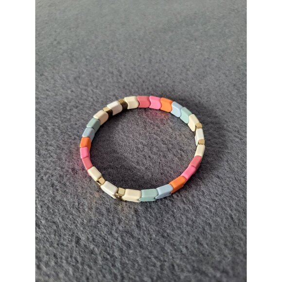 Roxanne Assoulin Enamel Tile Stretch Bracelet Multicolor Pink Blue - Picture 6 of 10